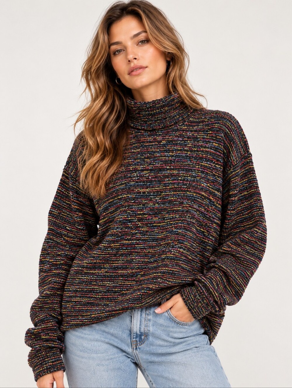 United States Sweaters Vintage Rainbow Fleck Turtleneck Sweater Medium USA